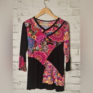 Parsley & Sage Colorful Patchwork Tunic Top Size S Rayon